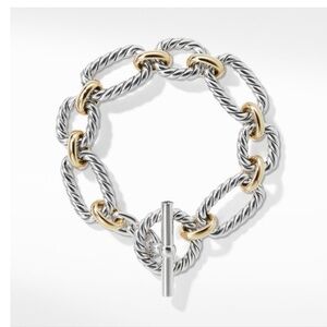 Sterling Silver 18K Yellow Gold Blue Sapphire Cushion Link Bracelet